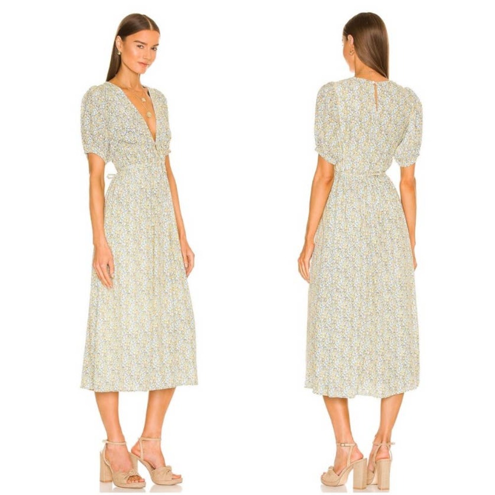 Revolve X Faithfull the Brand Floral Puff Sleeve Patrinico Midi Dress NWT